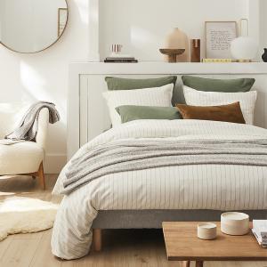 Parure de lit unie en flanelle de coton beige 260x240