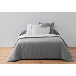 Parure housse de couette coton gris 200x200 cm