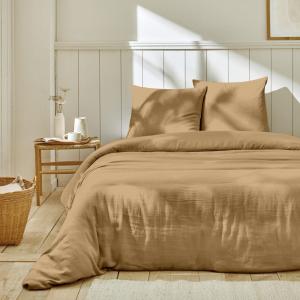 Parure housse de couette gaze de coton Camel 240x220 cm
