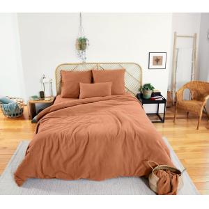 Parure housse de couette gaze de coton caramel 240x220 cm