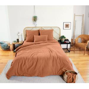 Parure housse de couette gaze de coton caramel 260x240 cm