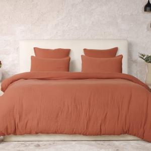 Parure housse de couette gaze de coton orange safran 240x22…