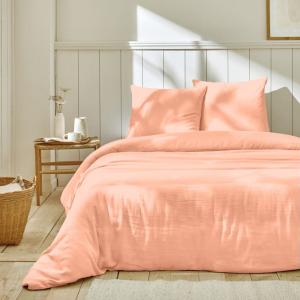 Parure housse de couette gaze de coton rose 260x240 cm