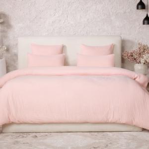 Parure housse de couette gaze de coton rose lotus 240x220 cm