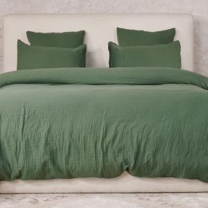 Parure housse de couette gaze de coton vert cèdre 240x220 c…