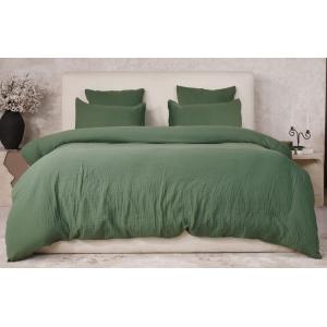 Parure housse de couette gaze de coton vert cèdre 260x240 c…
