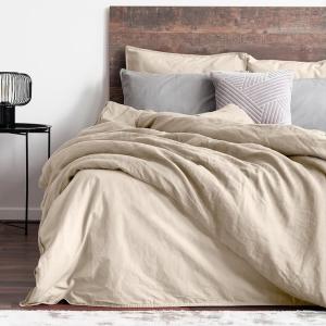 Parure housse de couette lin et coton lave beige 240x220 cm