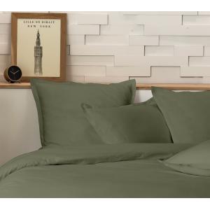 Parure housse de couette percale coton kaki 260x240 cm