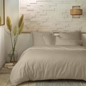 Parure housse de couette percale coton lin 260x240 cm