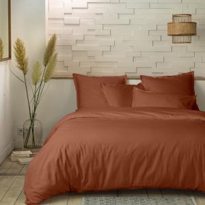 Parure housse de couette percale coton terracota 260x240 cm