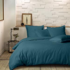 Parure housse de couette percale coton vert 260x240 cm