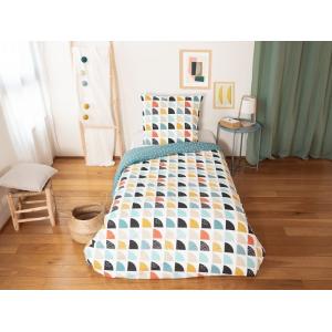 Parure housse de couette polycoton imprimée   taie 140x200…