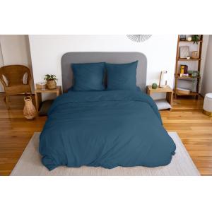 Parure housse de couette polyester bleu nuit 240x260 cm