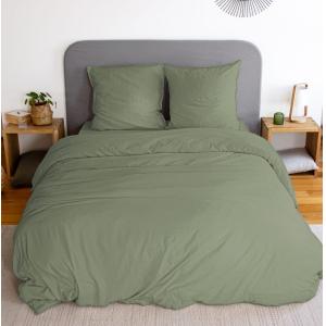 Parure housse de couette polyester vert olive 240x220 cm