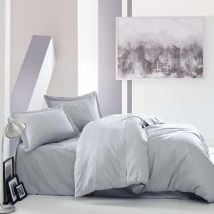 Parure housse de couette satin de coton uni gris   2 taies…