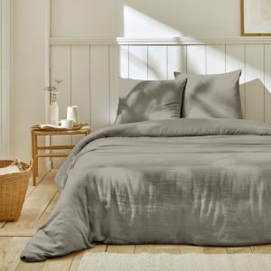 Parure housse de couette   taie(s) gaze coton 240x220 cm gr…