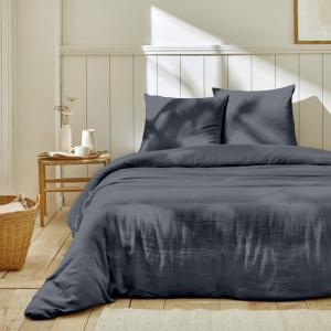Parure housse de couette   taie(s) gaze coton bleu jean 260…