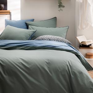 Parure, housse   taie rectangle en coton bleu 260x240