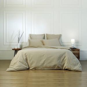 Parure   taie 80x80 coton lavé sable 135x200
