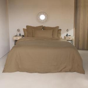 Parure   taie 80x80 lin lavé caramel 155x220/80x80