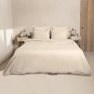 Parure   taie 80x80 satin de coton grège 135x200/80x80