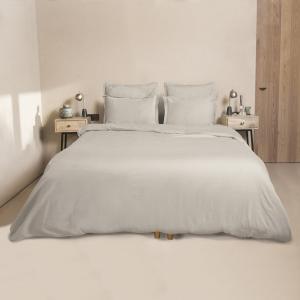 Parure   taie 80x80 satin de coton gris perle 155x220/80x80