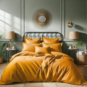Parure   taie 80x80 satin de coton safran 135x200/80x80