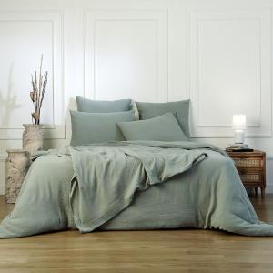 Parure   taies 50x70 gaze de coton vert céladon 200x200