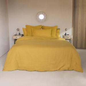 Parure   taies 50x70 lin lavé jaune moutarde 240x220 2(50x7…