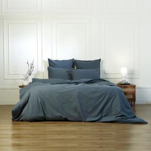 Parure   taies 65x65 coton lavé bleu orage 240x220