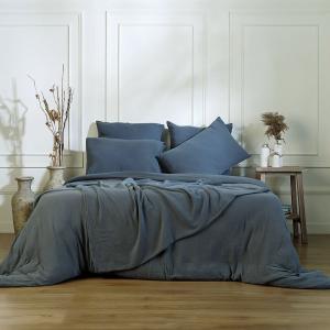 Parure   taies 65x65 gaze de coton bleu orage 240x220