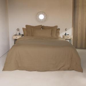 Parure   taies 65x65 lin lavé caramel 240x220 2(65x65)