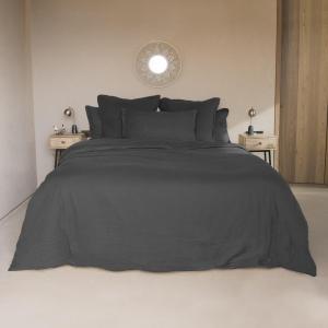 Parure   taies 65x65 lin lavé gris ardoise 240x220 2(65x65)