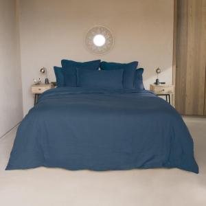 Parure   taies 65x65 lin lavé indigo 240x220