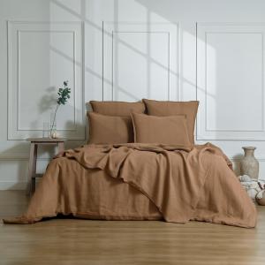 Parure   taies 65x65 lin lavé noisette 240x220
