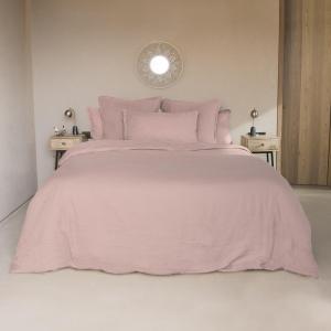 Parure   taies 65x65 lin lavé rose 260x240 2(65x65)