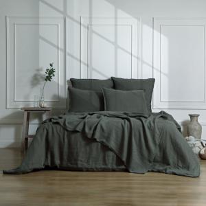 Parure   taies 65x65 lin lavé vert kaki 260x240