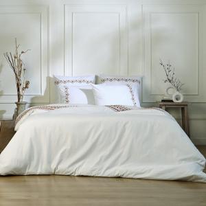 Parure   taies 65x65 percale blanc & caramel 240x220