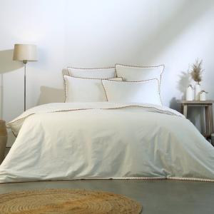 Parure   taies 65x65 percale blanc & caramel 260x240