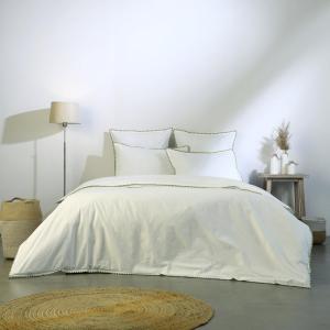 Parure   taies 65x65 percale blanc / céladon 240x220 2(65x6…
