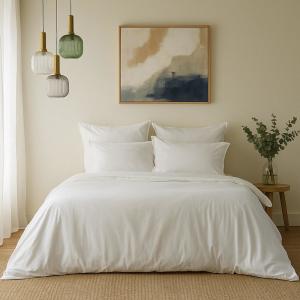 Parure   taies 65x65 satin lavé de coton bio blanc 240x220