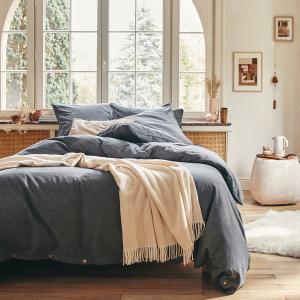 Parure unie en flanelle de coton gris anthracite 240x220