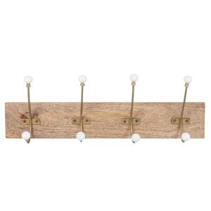 Patère 4 crochets en bois de manguier et métal doré