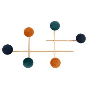 Patère 6 crochets en acier, aluminium et velours