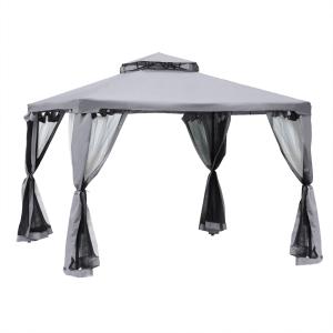 Pavillon de jardin double toit moustiquaires amov gris clair
