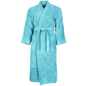 Peignoir col kimono en coton  Bleu Turquoise S
