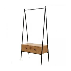 Penderie en métal Noir avec 1 Tiroir décor Chêne H170cm