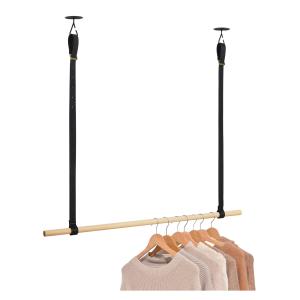 Penderie suspendue bois L100cm noir avec lanières cuir VIKY