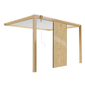 Pergola bioclimatique adossée 3 x 4 m blanc décor bois avec…