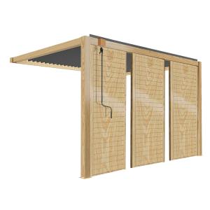 Pergola bioclimatique adossée 3 x 4 m décor bois avec 3 cla…